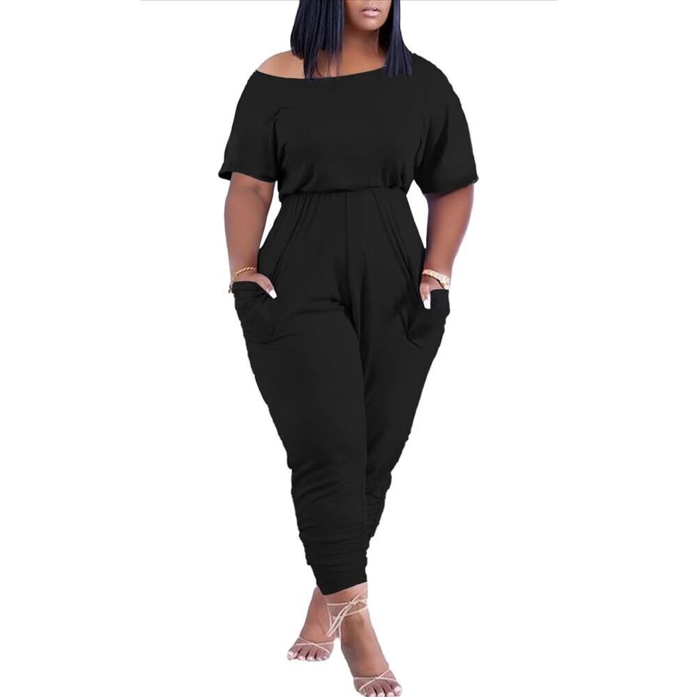 NEW Loose Jumpsuit Plus Size Overalls Off Shoulder Pockets Romper 3X